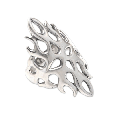 Sterling silver cocktail ring, 'Gleaming Flame' - Openwork Sterling Silver Cocktail Ring from Bali