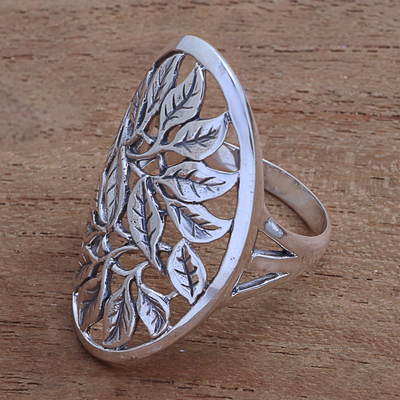 Sterling silver cocktail ring, 'Many Leaves' - Leaf Motif Sterling Silver Cocktail Ring from Bali