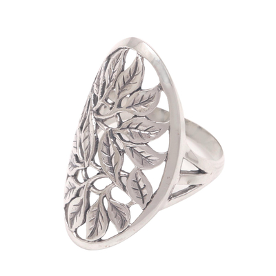 Sterling silver cocktail ring, 'Many Leaves' - Leaf Motif Sterling Silver Cocktail Ring from Bali
