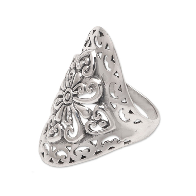 Sterling silver cocktail ring, 'Openwork Flower' - Openwork Pattern Sterling Silver Cocktail Ring from Bali
