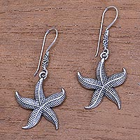 Sterling silver dangle earrings, 'Sanur Starfish' - Sterling Silver Starfish Dangle Earrings from Bali