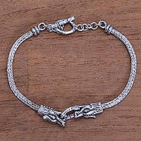Men's sterling silver pendant bracelet, 'Spiritual Dragon'