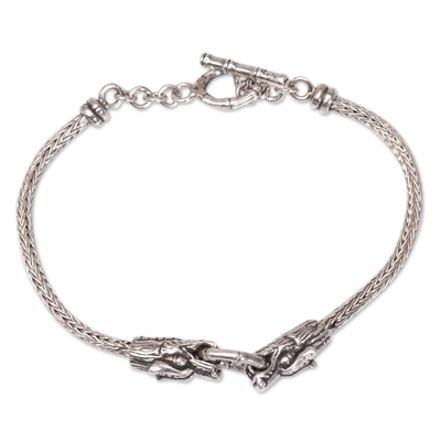 Men's sterling silver pendant bracelet, 'Spiritual Dragon' - Men's Sterling Silver Dragon Pendant Bracelet from Bali