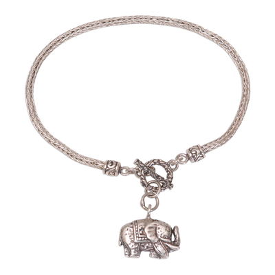 Elephant-Themed Sterling Silver Chain Bracelet from Bali