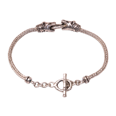 Men's sterling silver pendant bracelet, 'Spiritual Tiger' - Tiger-Themed Sterling Silver Pendant Bracelet from Bali