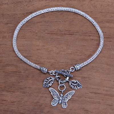 Pulsera de cadena de plata de ley - Brazalete de cadena de plata esterlina con diseño de mariposa de Bali