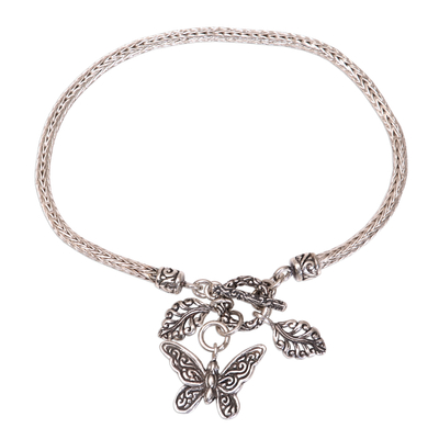 Sterling silver chain bracelet, 'Butterfly Liberty' - Butterfly-Themed Sterling Silver Chain Bracelet from Bali