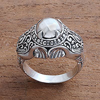 Men's sterling silver ring, 'Elephant Temple' - Men's Sterling Silver Elephant Ring from Bali