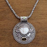 Citrine and peridot pendant necklace, 'Sukawati Guardian'
