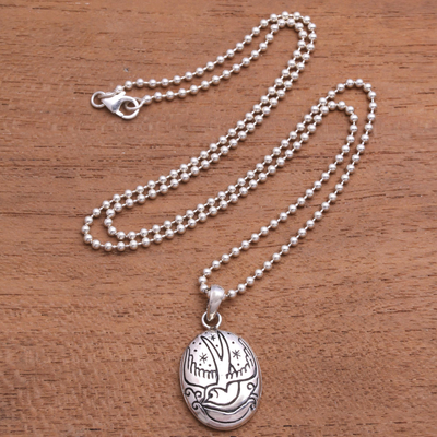 Sterling silver pendant necklace, 'Peace Bearer' - Engraved Sterling Silver Necklace with Dove and Olive Branch