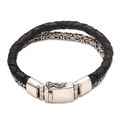 Sterling Silver and Black Leather Men