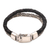 Men's sterling silver and leather bracelet, 'Solid Bonding in Black' - Sterling Silver and Black Leather Men's Bracelet from Bali (image 2a) thumbail