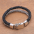 Men's sterling silver and leather bracelet, 'Solid Bonding in Black' - Sterling Silver and Black Leather Men's Bracelet from Bali (image 2b) thumbail
