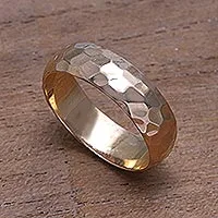 Anillo de plata de ley chapado en oro, 'Golden Facets' - Anillo de plata de ley chapado en oro de 18k de Bali