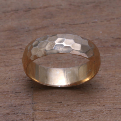 Gold plated sterling silver band ring, 'Golden Facets' - 18k Gold Plated Sterling Silver Band Ring from Bali