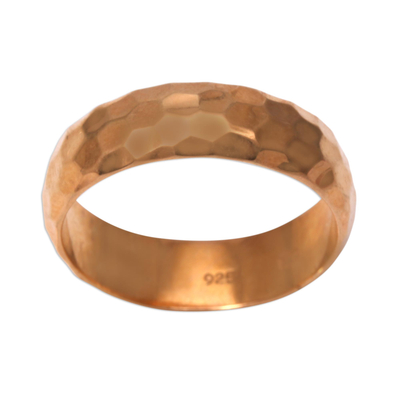 Gold plated sterling silver band ring, 'Golden Facets' - 18k Gold Plated Sterling Silver Band Ring from Bali