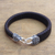 Men's leather and sterling silver braided wristband bracelet, 'Bun Claw in Brown' - Men's Leather and Sterling Silver Bracelet in Brown (image 2) thumbail