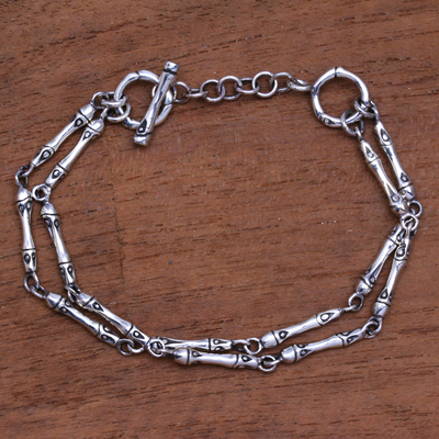 Sterling silver link bracelet, 'Bamboo Stalks' - Bamboo Motif Sterling Silver Link Bracelet from Bali