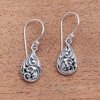 Patterned Drop-Shaped Sterling Silver Dangle Earrings,'Drops of Tradition'