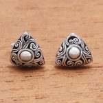 Sterling silver stud earrings, 'Tegallalang Triangles' - Spiral Pattern Triangular Sterling Silver Stud Earrings
