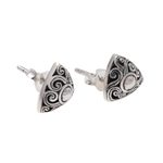 Sterling silver stud earrings, 'Tegallalang Triangles' - Spiral Pattern Triangular Sterling Silver Stud Earrings