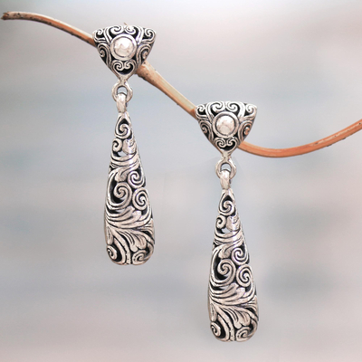 Sterling silver dangle earrings, 'Traditional Tendrils' - Spiral Pattern Sterling Silver Dangle Earrings from Bali