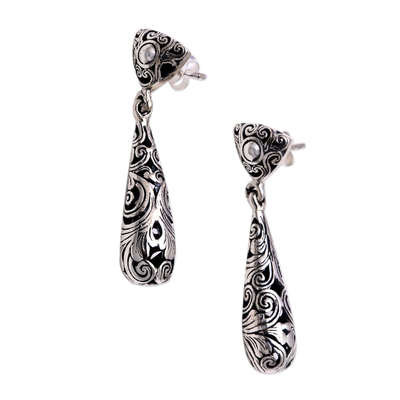 Sterling silver dangle earrings, 'Traditional Tendrils' - Spiral Pattern Sterling Silver Dangle Earrings from Bali