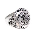Sterling silver domed ring, 'Garden Dome' - Floral Sterling Silver Domed Ring from Bali
