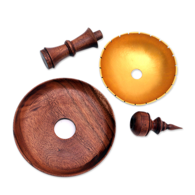 Joyero de madera y cáscara de coco. - Soporte de joyería de madera de suar y cáscara de coco de Bali.