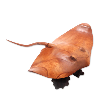 Wood sculpture, 'Stingray' - Suar Wood Stingray Sculpture Crafted in Bali