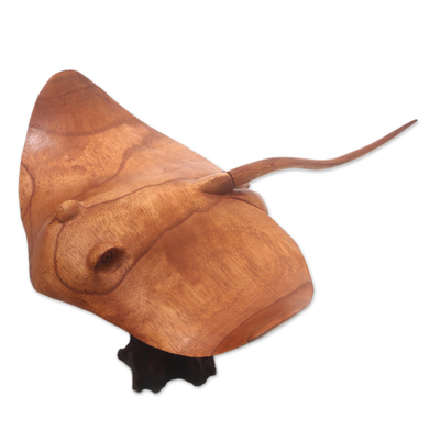 Wood sculpture, 'Stingray' - Suar Wood Stingray Sculpture Crafted in Bali
