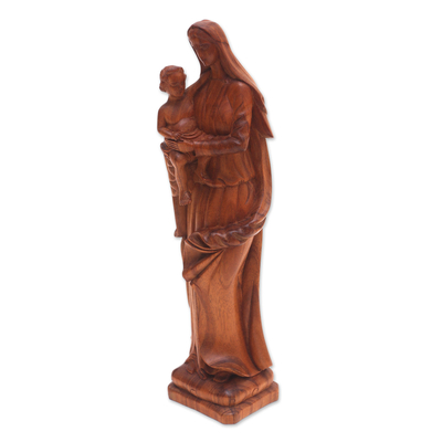 Wood sculpture, 'Mary's Love' - Wood Mary and Jesus Sculpture from Indonesia