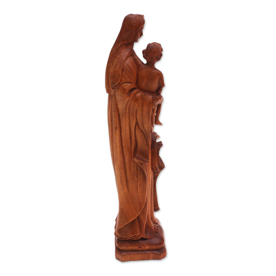 Wood sculpture, 'Mary's Love' - Wood Mary and Jesus Sculpture from Indonesia