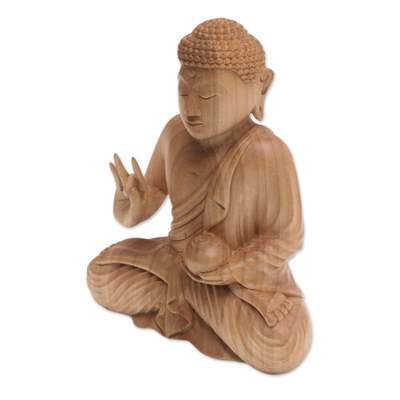 Escultura de madera - Escultura de madera tallada a mano de Buda sosteniendo un recipiente
