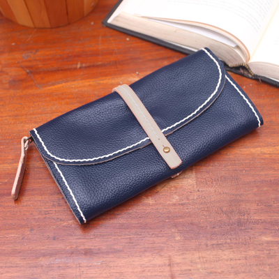 Leather clutch, 'Solid Elegance in Navy' - Handmade Leather Clutch in Solid Navy from Bali