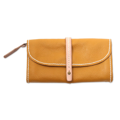 Handmade Leather Clutch in Solid Honey from Bali