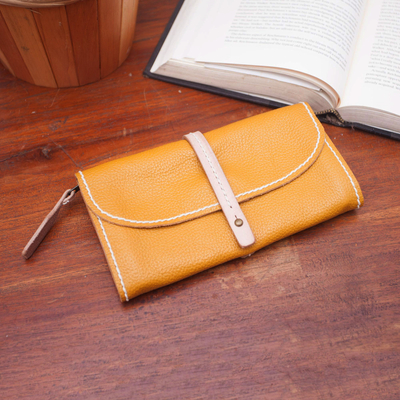 Leather clutch, 'Solid Elegance in Honey' - Handmade Leather Clutch in Solid Honey from Bali