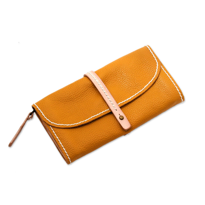 Leather clutch, 'Solid Elegance in Honey' - Handmade Leather Clutch in Solid Honey from Bali
