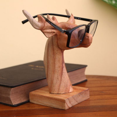 Kiva Store  Deer-Shaped wood Eyeglasses Stand with a Natural Finish -  Studious Deer in Natural