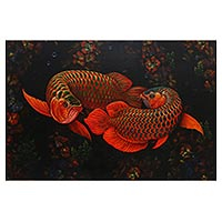 'Making Love' (2019) - Signed Realist Painting of Two Asian Arowana Fish  (2019)