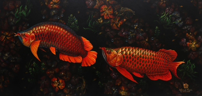 'Refreshing' (2010) - Pintura de pez Arowana realista firmada de Bali (2010)