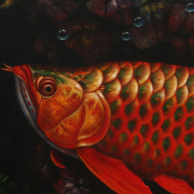 'Refreshing' (2010) - Pintura de pez Arowana realista firmada de Bali (2010)