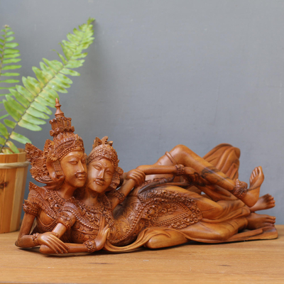 Wood sculpture, 'Rama and Sita Reclining' - Hand-Carved Rama and Sita Sculpture from Bali