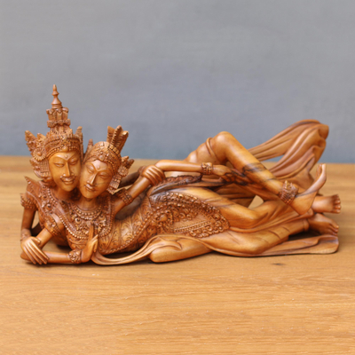 Holzskulptur - Handgeschnitzte Rama- und Sita-Skulptur aus Bali