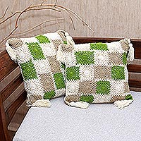 Crocheted cotton cushion covers, 'Square Petals' (pair) - Square Pattern Crocheted Cotton Cushion Covers (Pair)