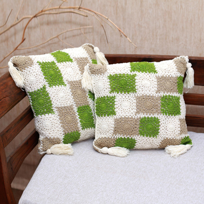 Gehäkelte Kissenbezüge aus Baumwolle, (Paar) - Gehäkelte Kissenbezüge aus Baumwolle mit quadratischem Muster (Paar)