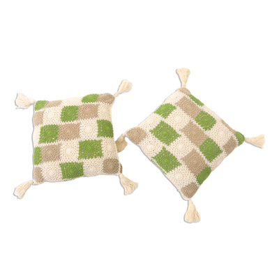 Crocheted cotton cushion covers, 'Square Petals' (pair) - Square Pattern Crocheted Cotton Cushion Covers (Pair)