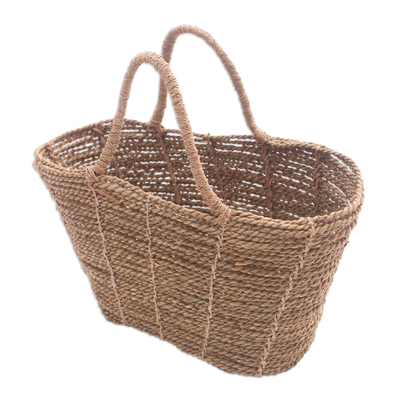 Natural fiber basket, 'Tropical Pattern' - Handwoven Natural Fiber Basket from Bali