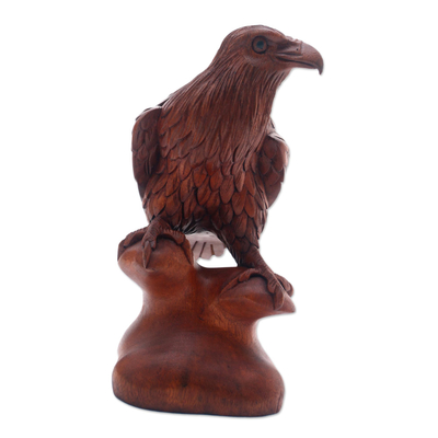 Wood sculpture, 'Noble Eagle' - Hand-Carved Suar Wood Eagle Sculpture from Bali