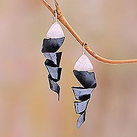 Sterling silver and copper dangle earrings, 'Dark Ribbon Spiral'